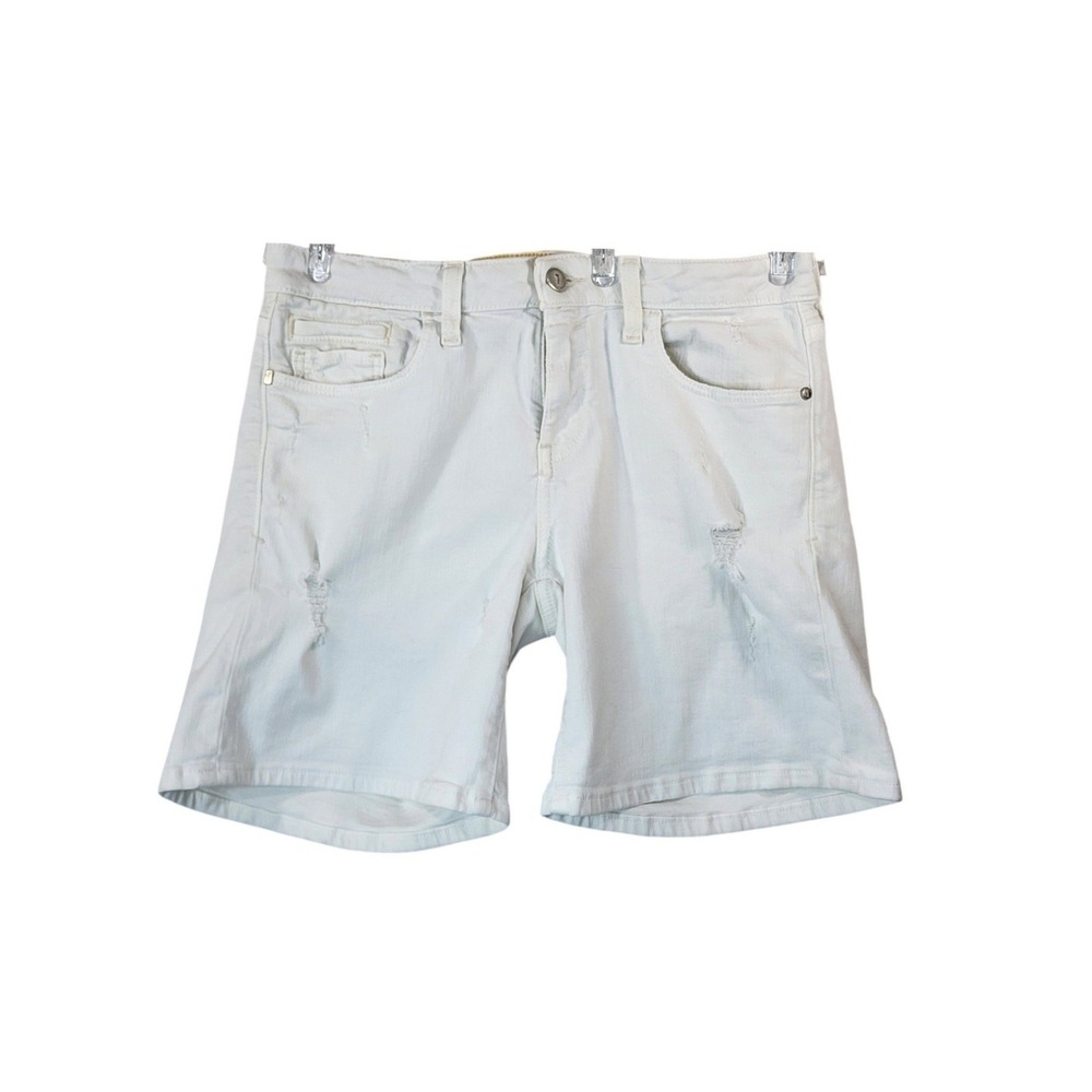 Pilcro & the Letterpress Denim Shorts 27 White Distressed Mid Rise Anthropologie